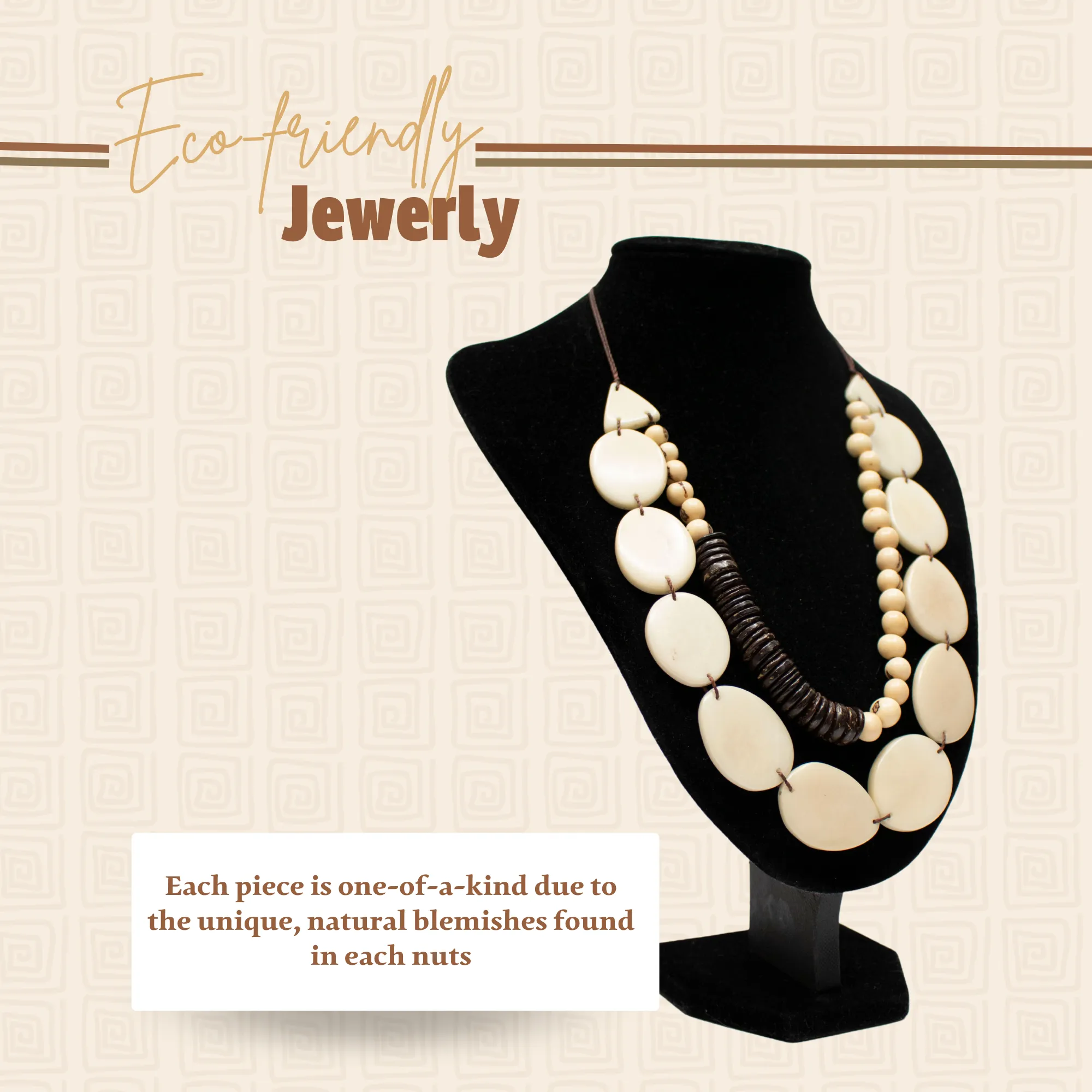 Oval White Tagua and Acai beads Necklace