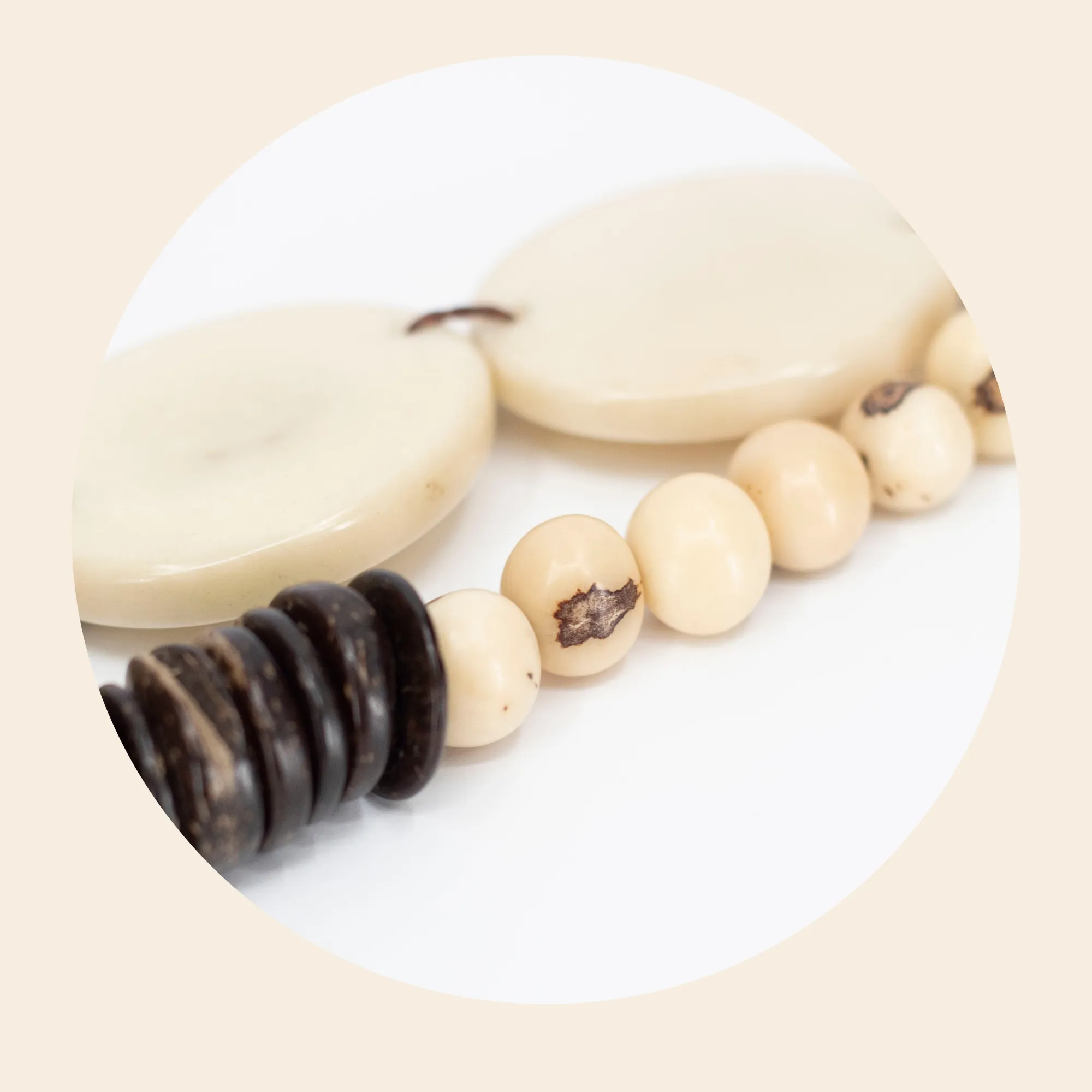 Oval White Tagua and Acai beads Necklace