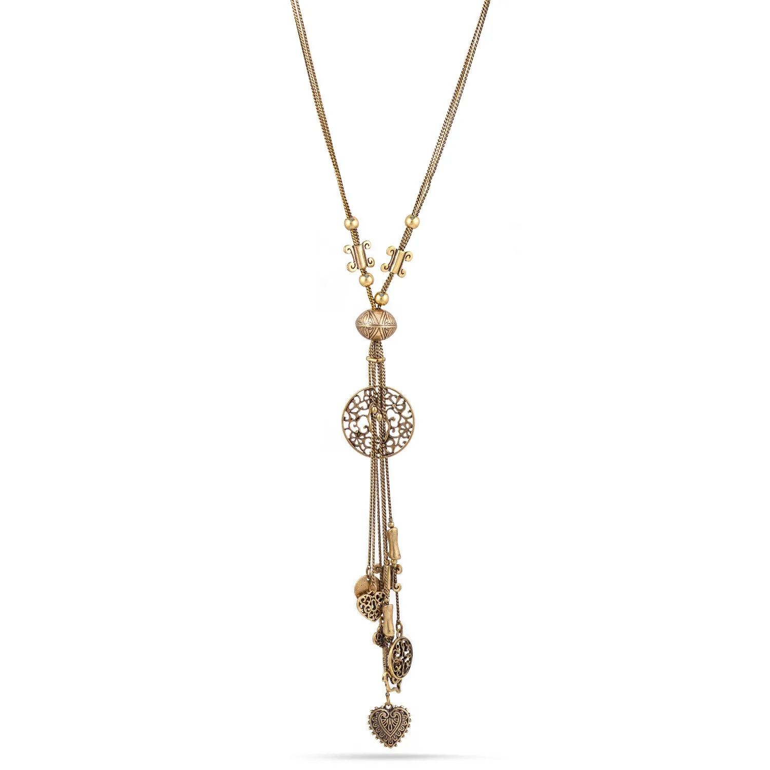 OXIDIZD GOLD TASSEL CHARMS NECKLACE #SC20635-4GLD OX (HA9/HA10)