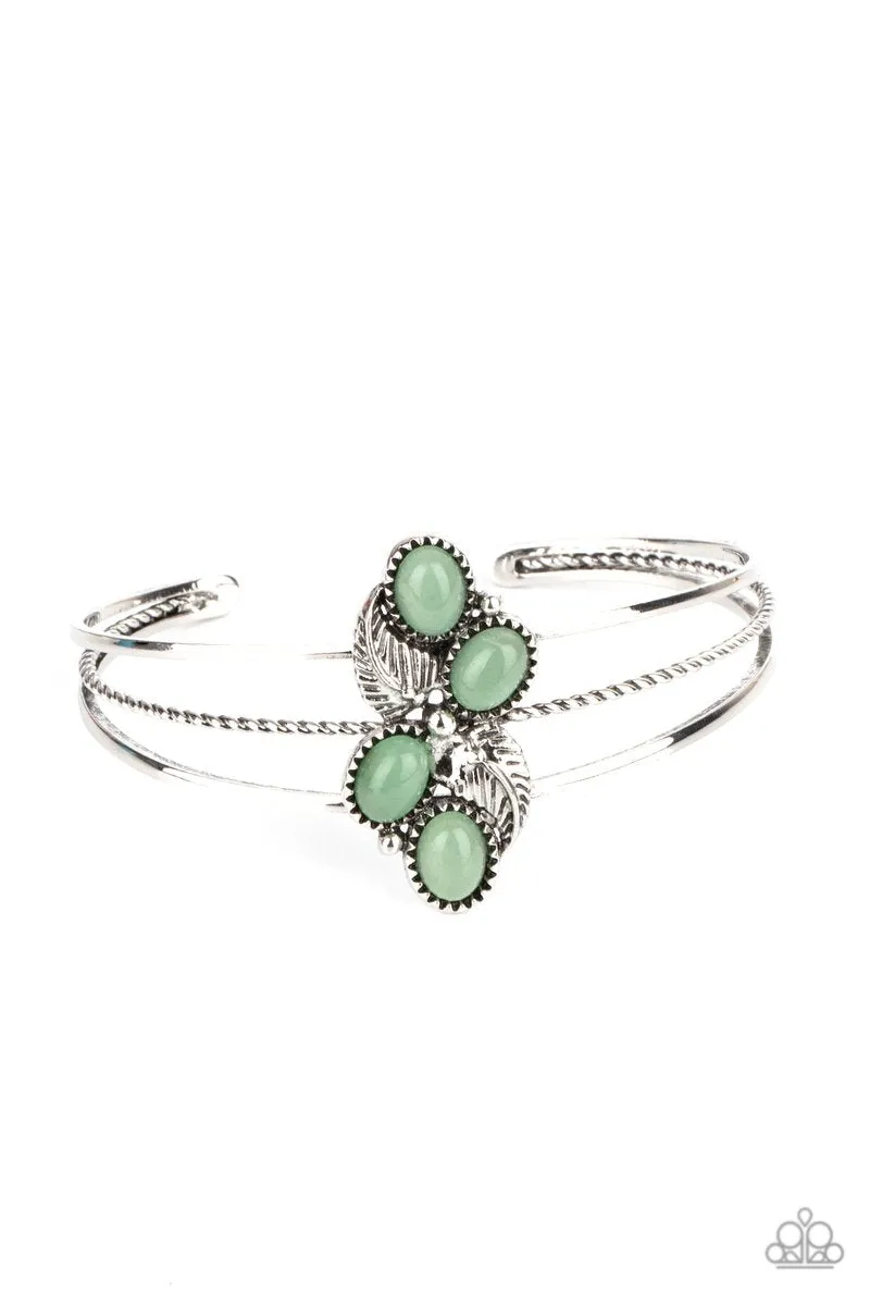 Paparazzi " Eco Enthusiast " Silver Metal Green Jade Like Stone Cuff Bracelet