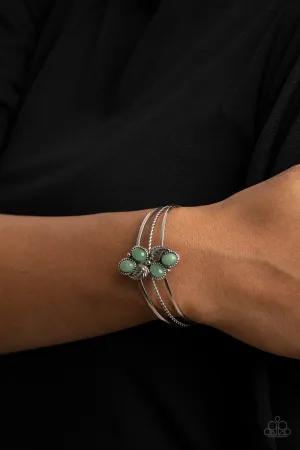 Paparazzi " Eco Enthusiast " Silver Metal Green Jade Like Stone Cuff Bracelet