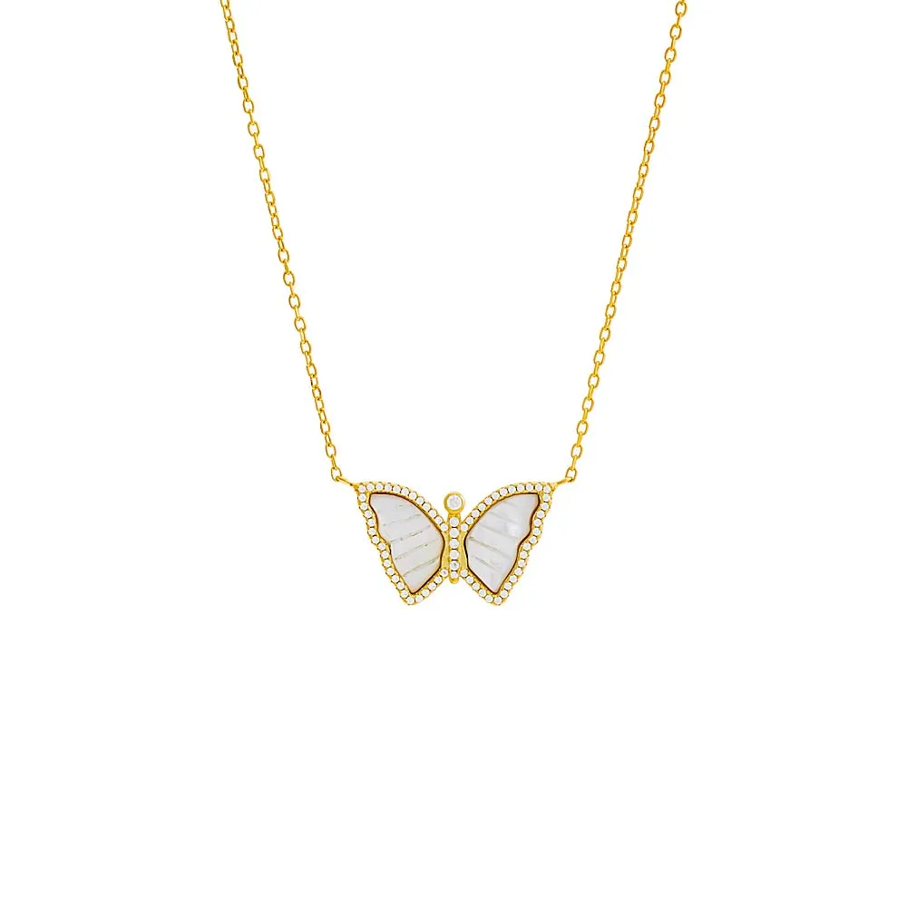 Pavé Butterfly Colored Stone Necklace