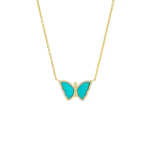 Pavé Butterfly Colored Stone Necklace