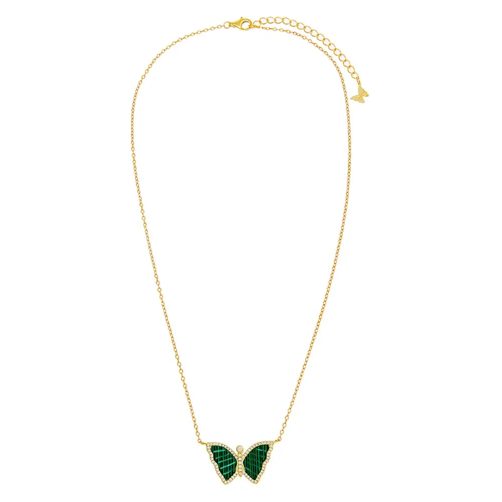 Pavé Butterfly Colored Stone Necklace