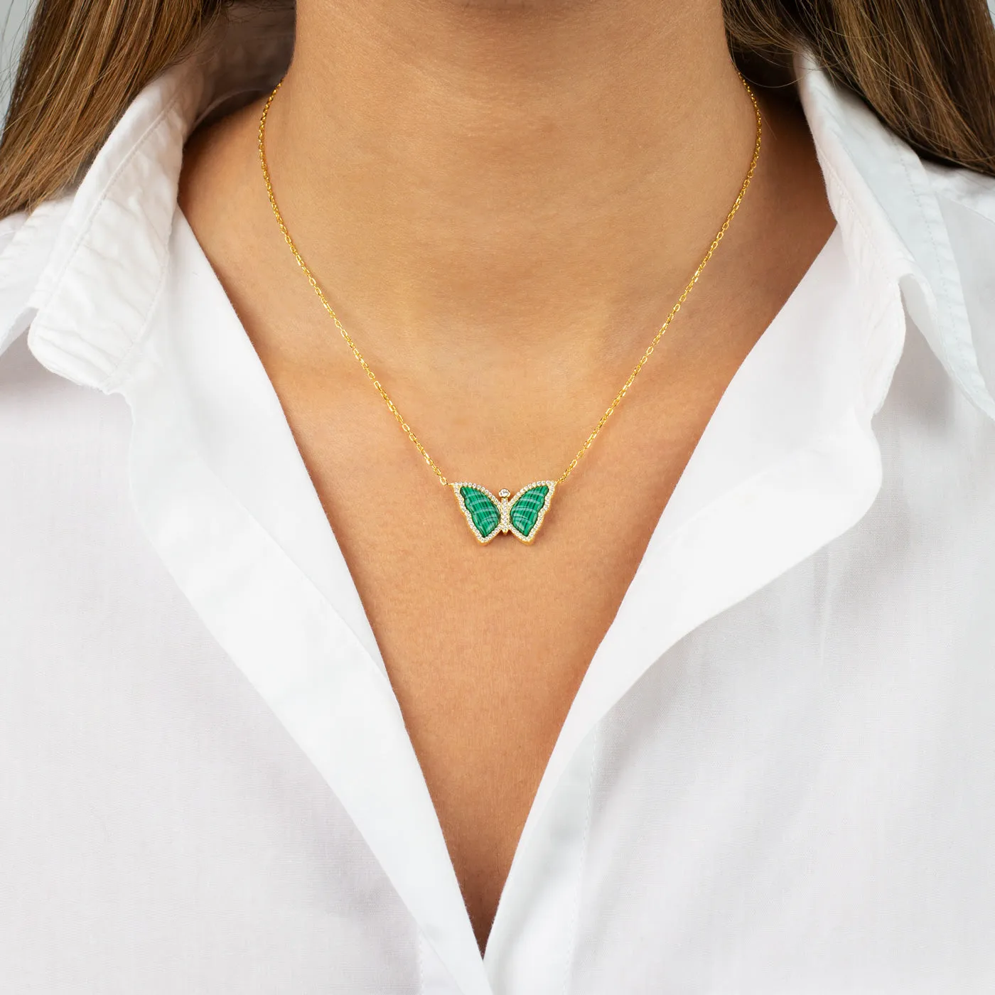 Pavé Butterfly Colored Stone Necklace