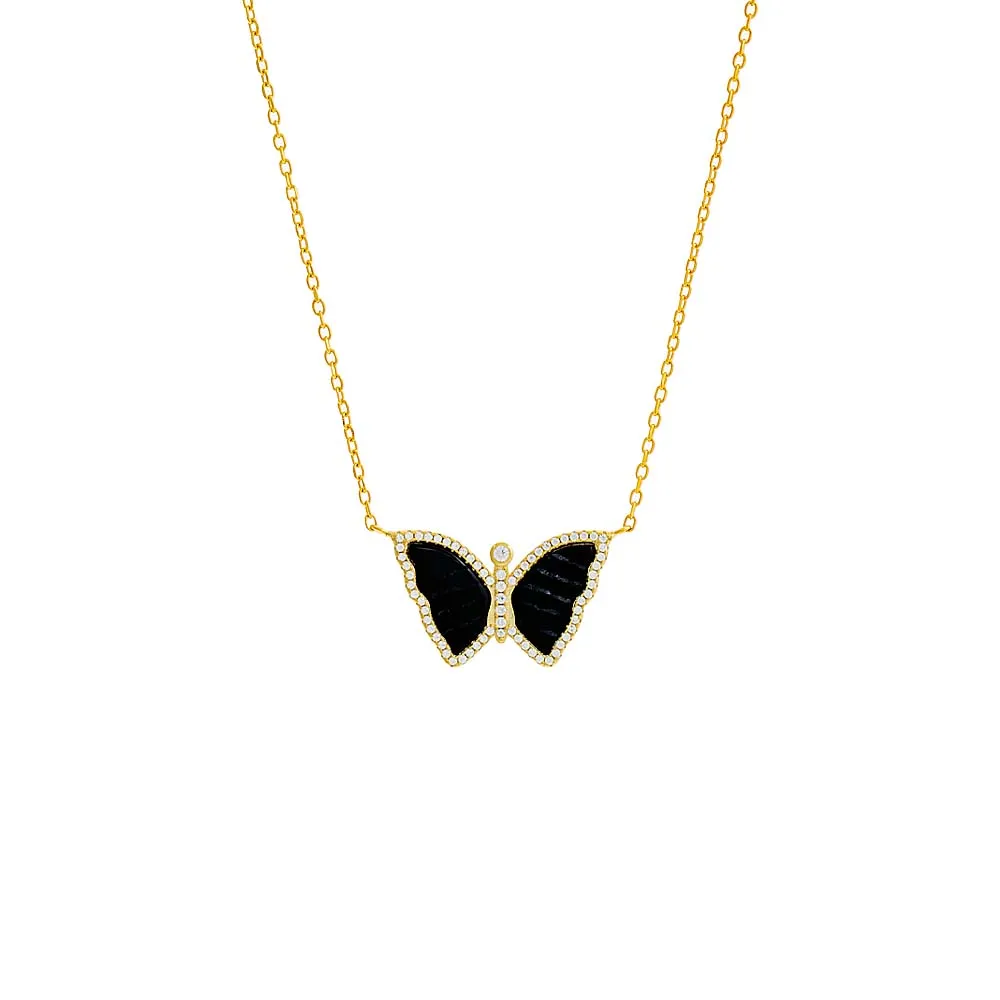 Pavé Butterfly Colored Stone Necklace