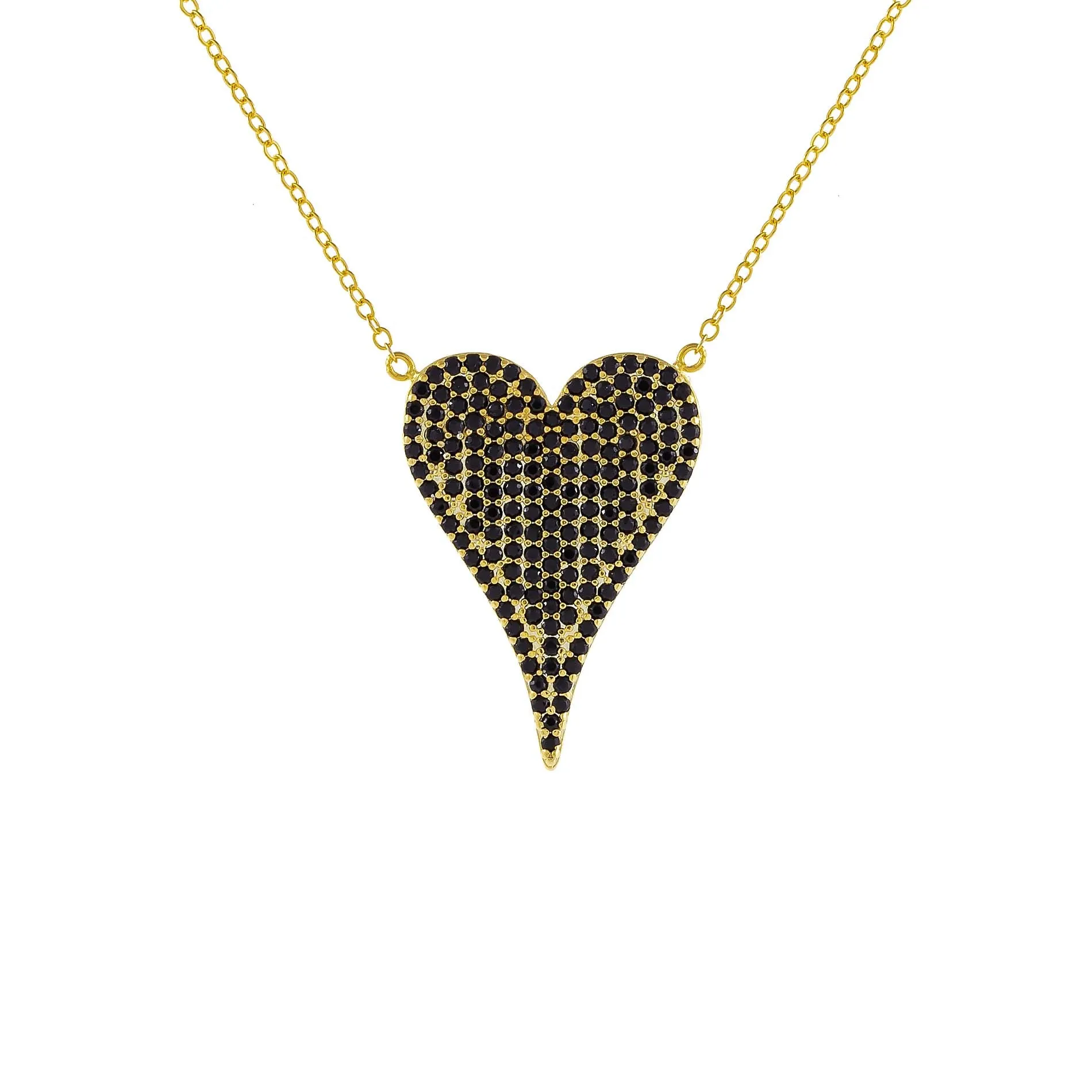 Pavé Large Onyx Heart Necklace