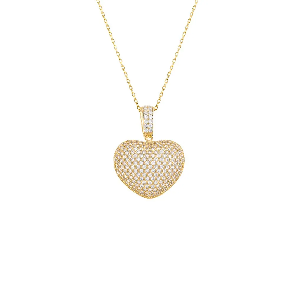 Pavé Puffy Heart Charm Necklace
