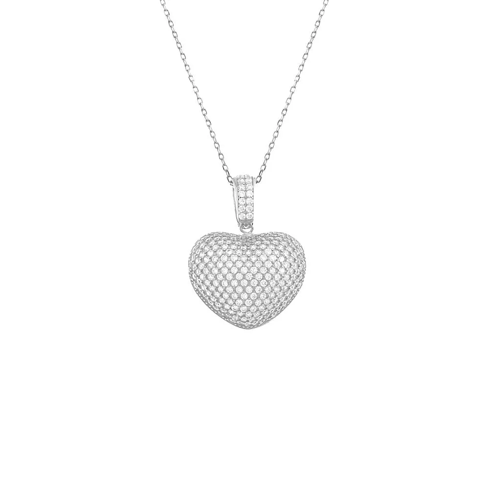 Pavé Puffy Heart Charm Necklace