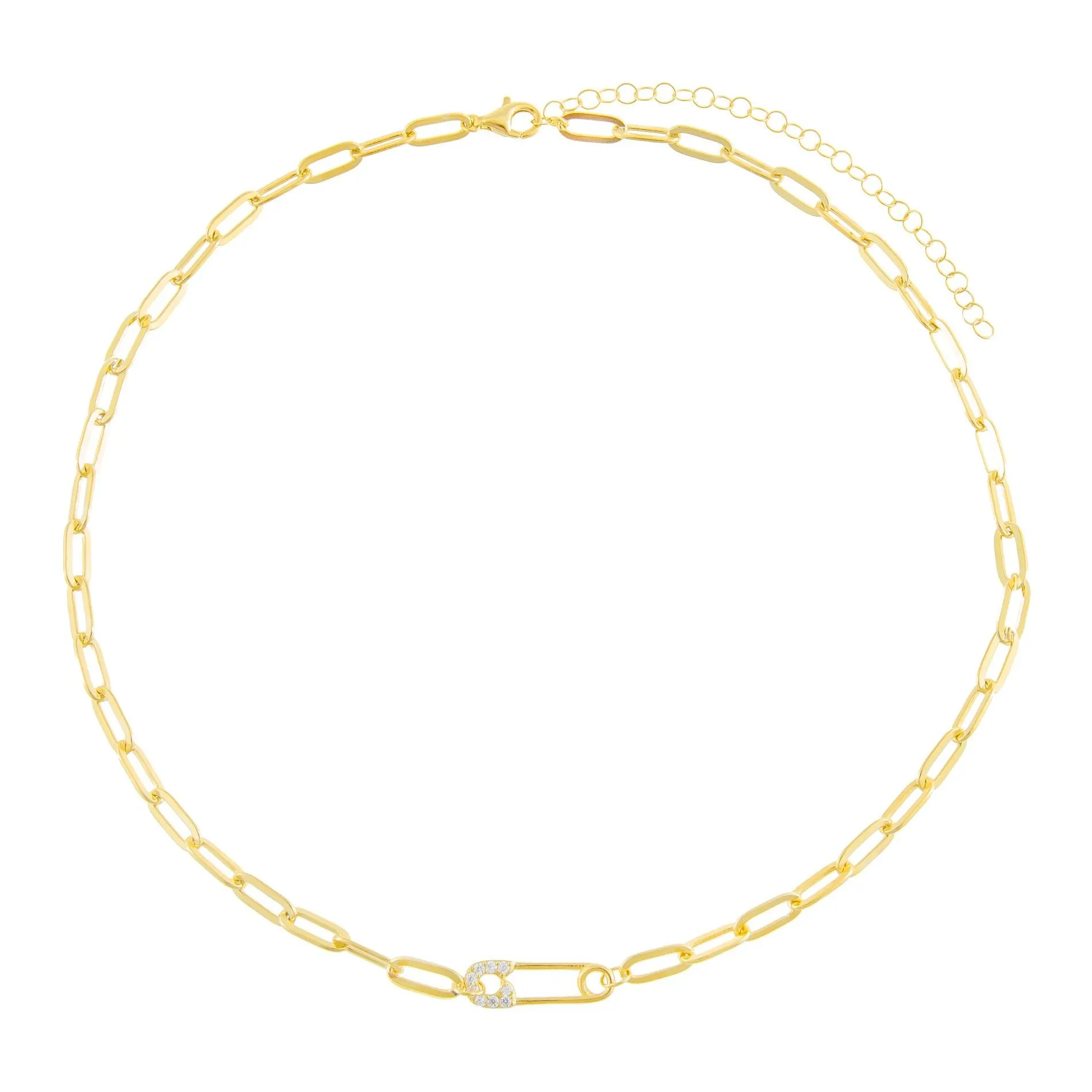 Pavé Safety Pin Link Necklace