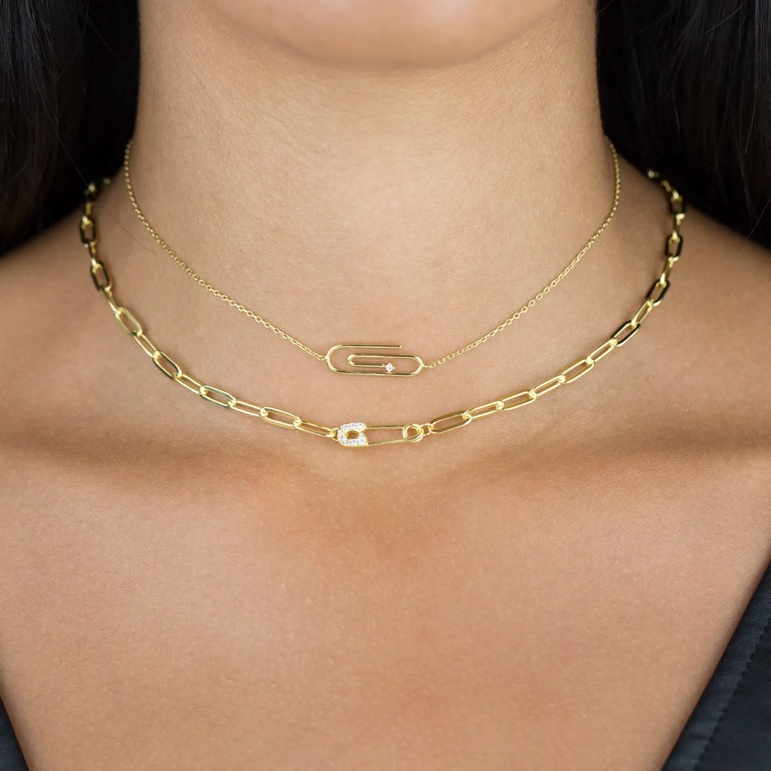 Pavé Safety Pin Link Necklace