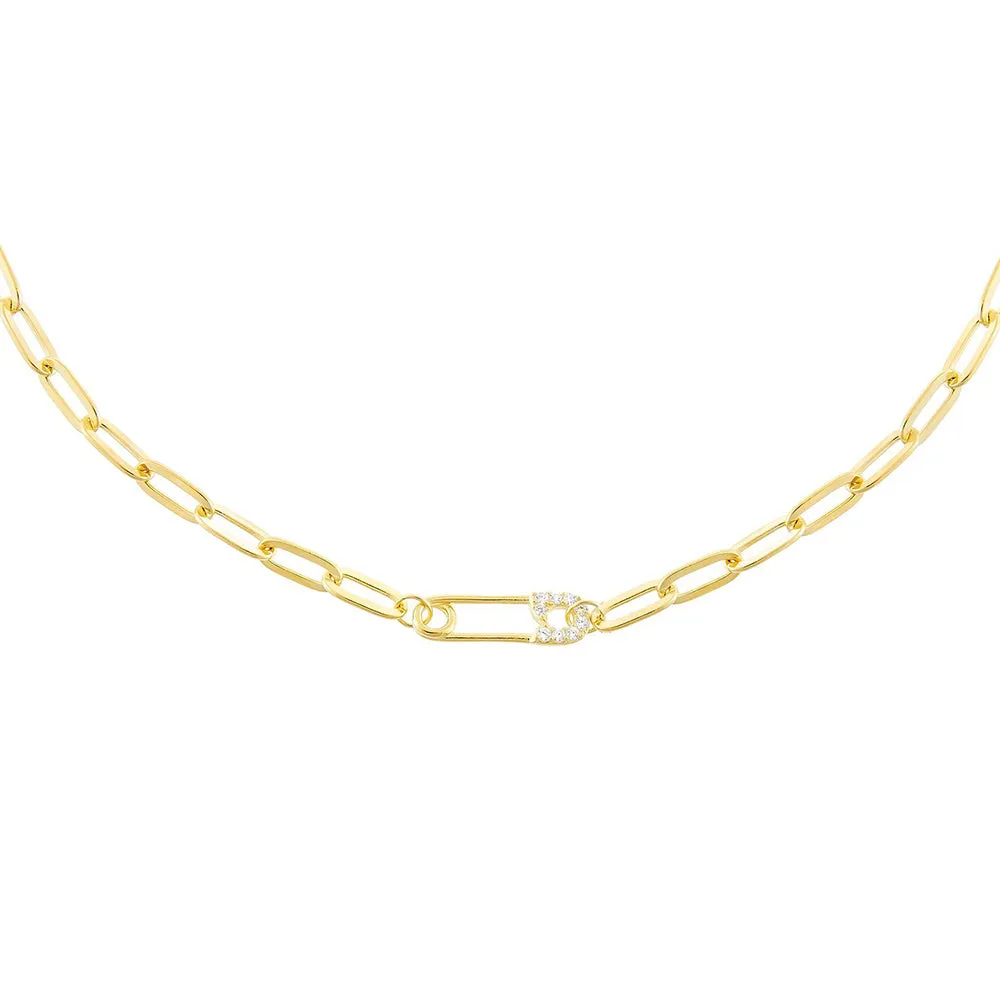 Pavé Safety Pin Link Necklace
