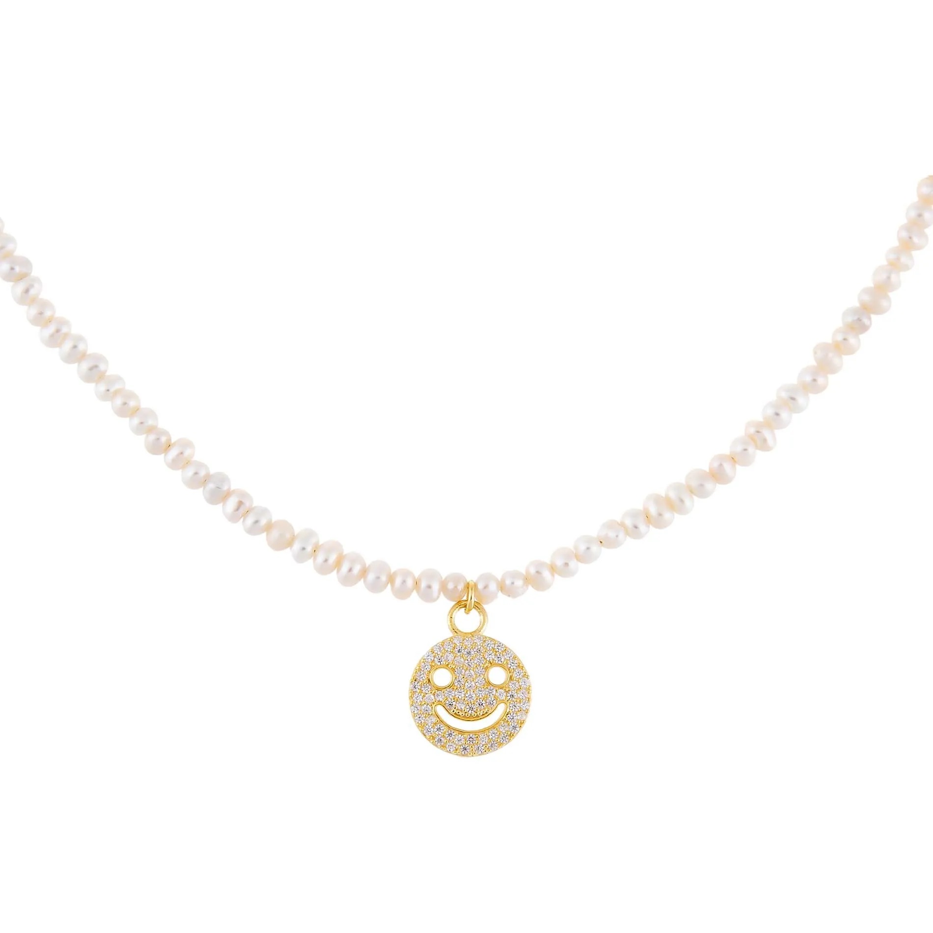 Pavé Smiley Face Pearl Necklace