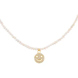 Pavé Smiley Face Pearl Necklace
