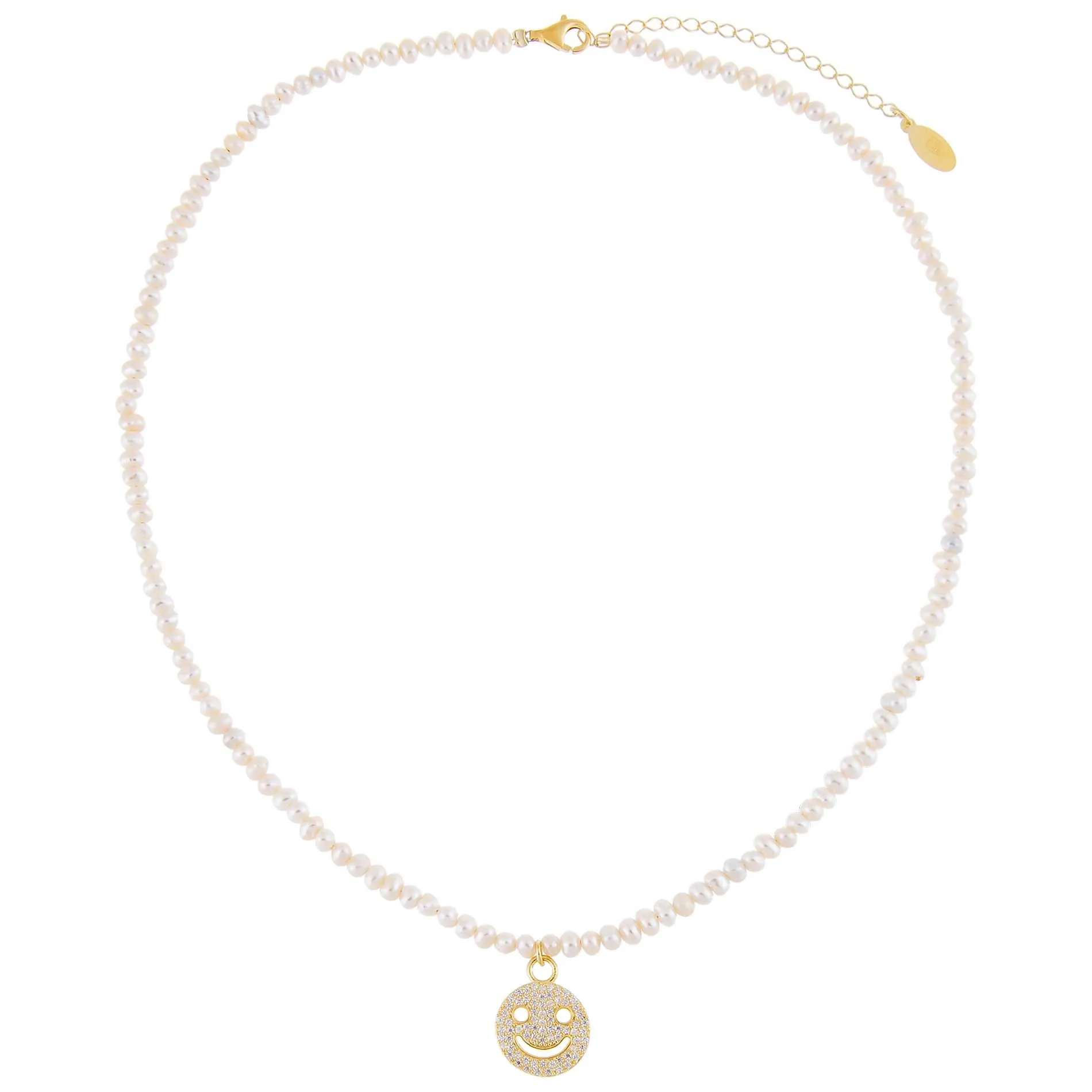 Pavé Smiley Face Pearl Necklace