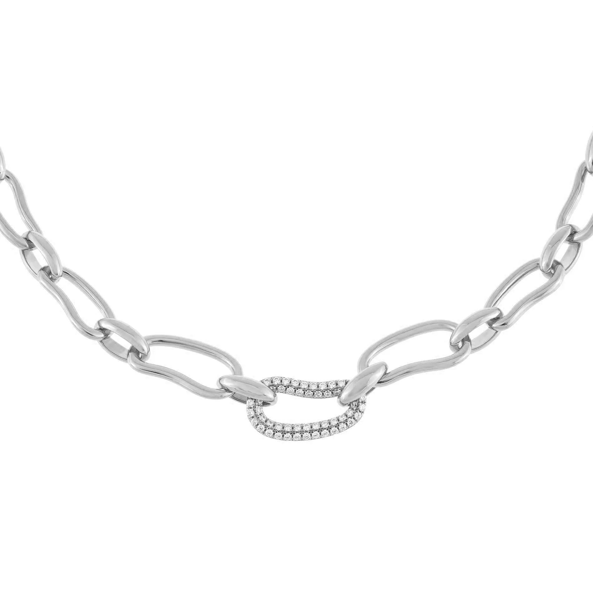 Pavé X Solid Waved Link Necklace