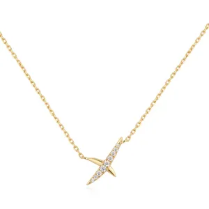 Pave Kiss X Necklace in Gold Plated Sterling Silver