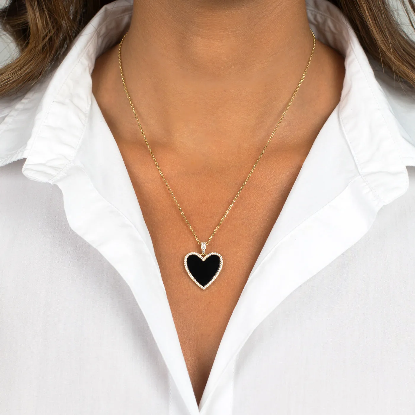 Pave Outlined Heart Stone Necklace