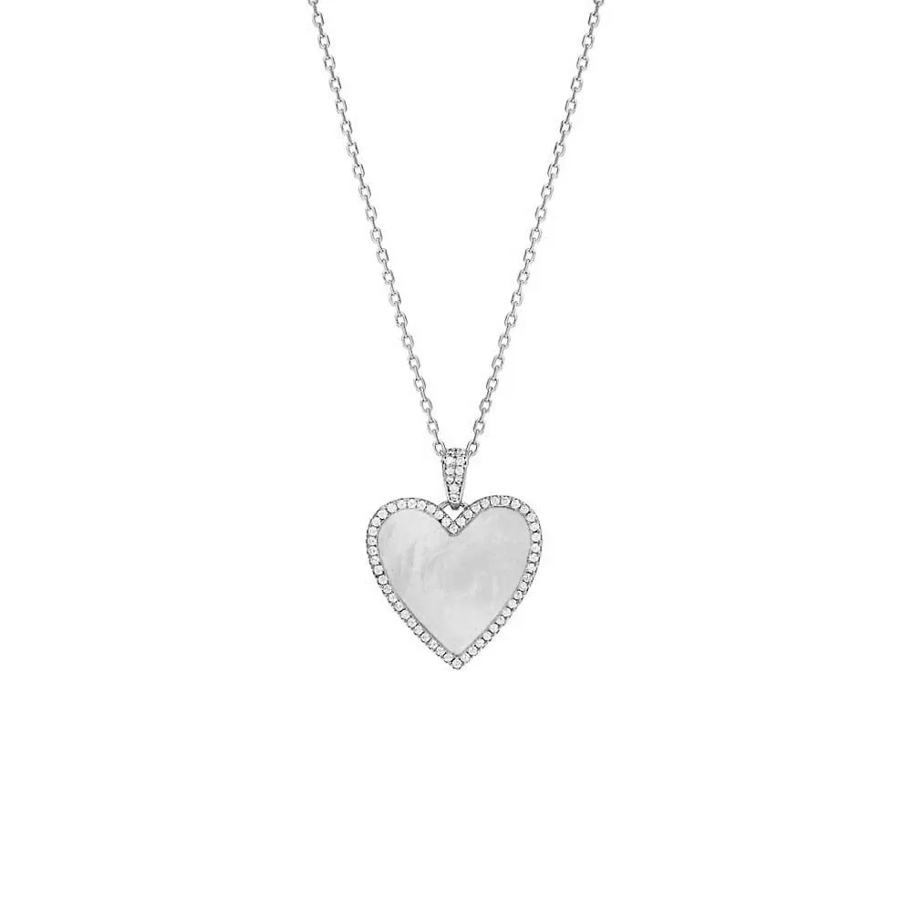 Pave Outlined Heart Stone Necklace