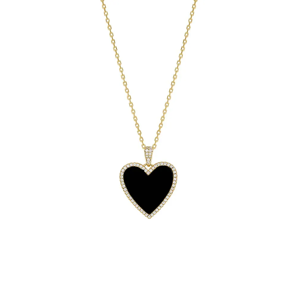 Pave Outlined Heart Stone Necklace