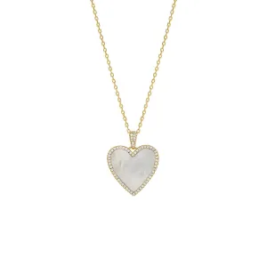 Pave Outlined Heart Stone Necklace