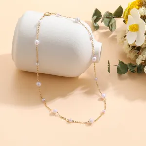 Pearl & 18K Gold-Plated Beads Chain Station Necklace