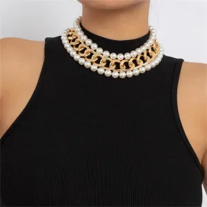 Pearl & 18K Gold-Plated Curb Chain Three-Piece Choker Necklace Set
