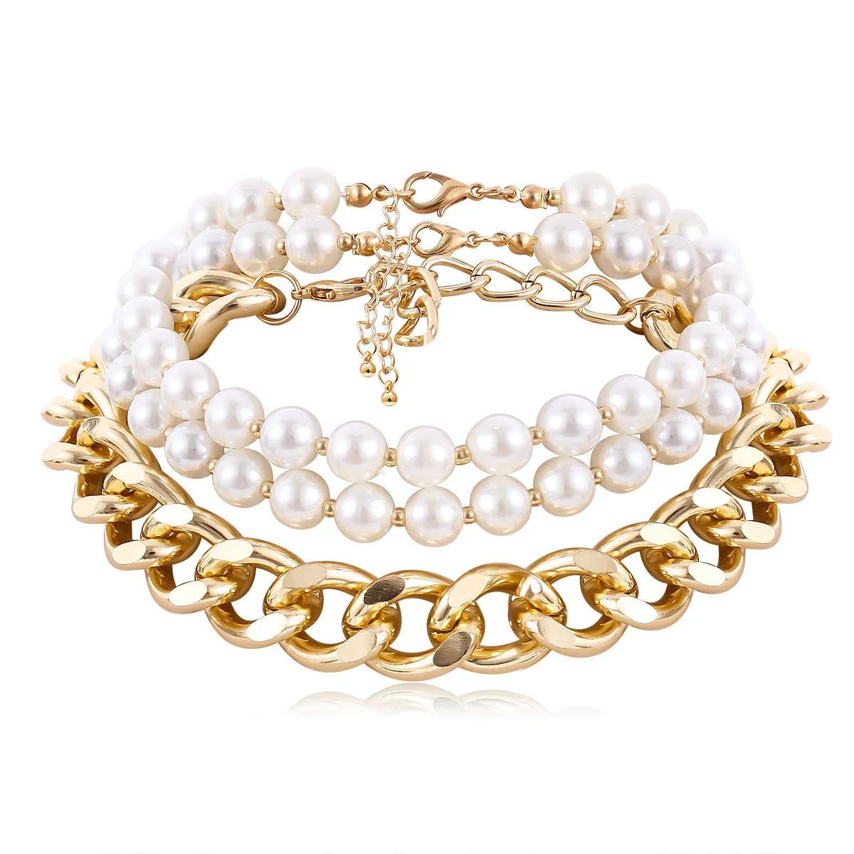 Pearl & 18K Gold-Plated Curb Chain Three-Piece Choker Necklace Set