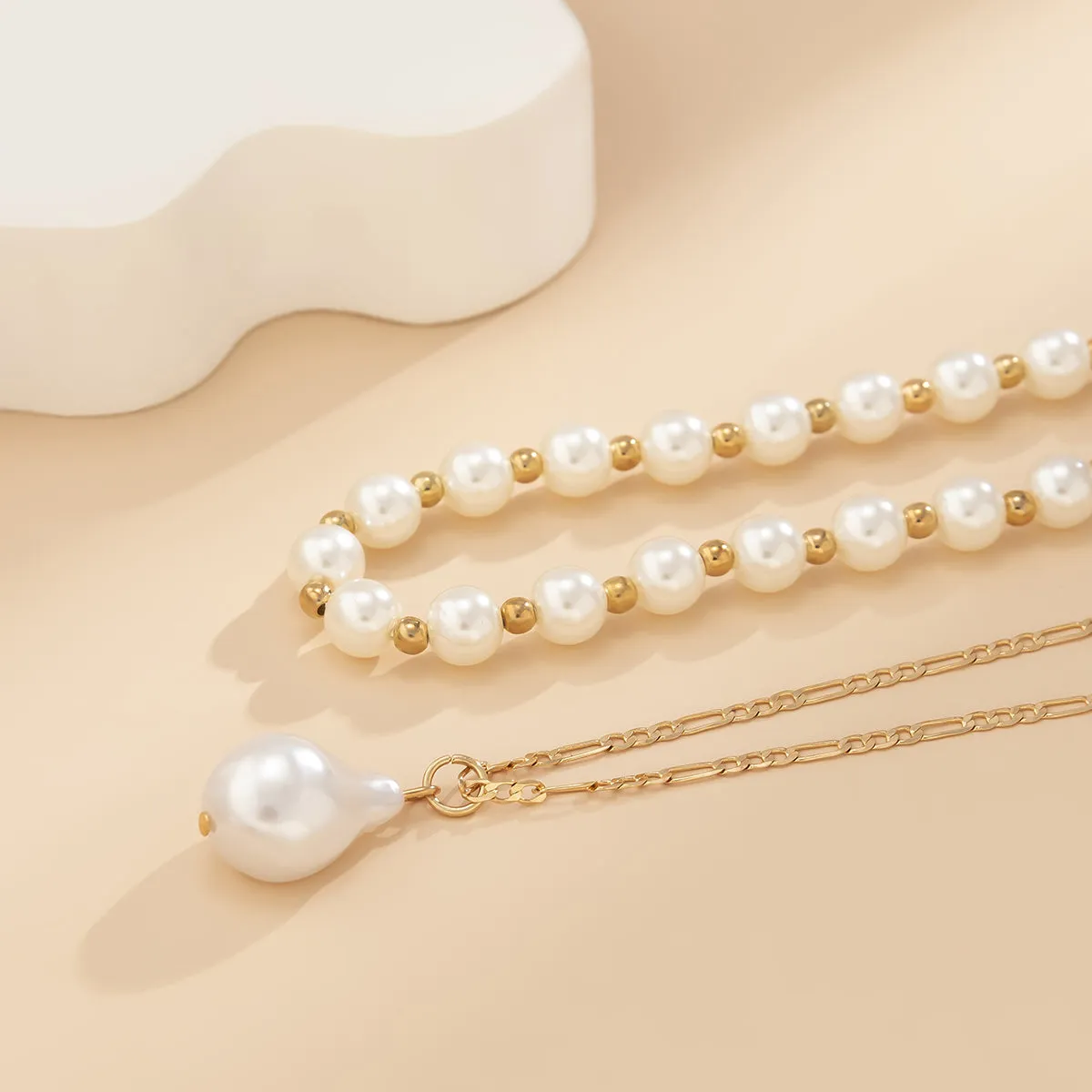 Pearl & 18K Gold-Plated Pendant Necklace Set