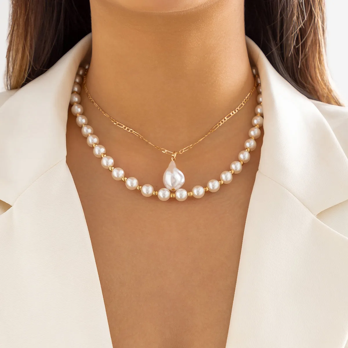 Pearl & 18K Gold-Plated Pendant Necklace Set