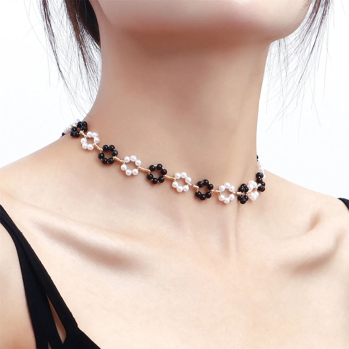 Pearl & Black Resin 18K Gold-Plated Flower Station Necklace