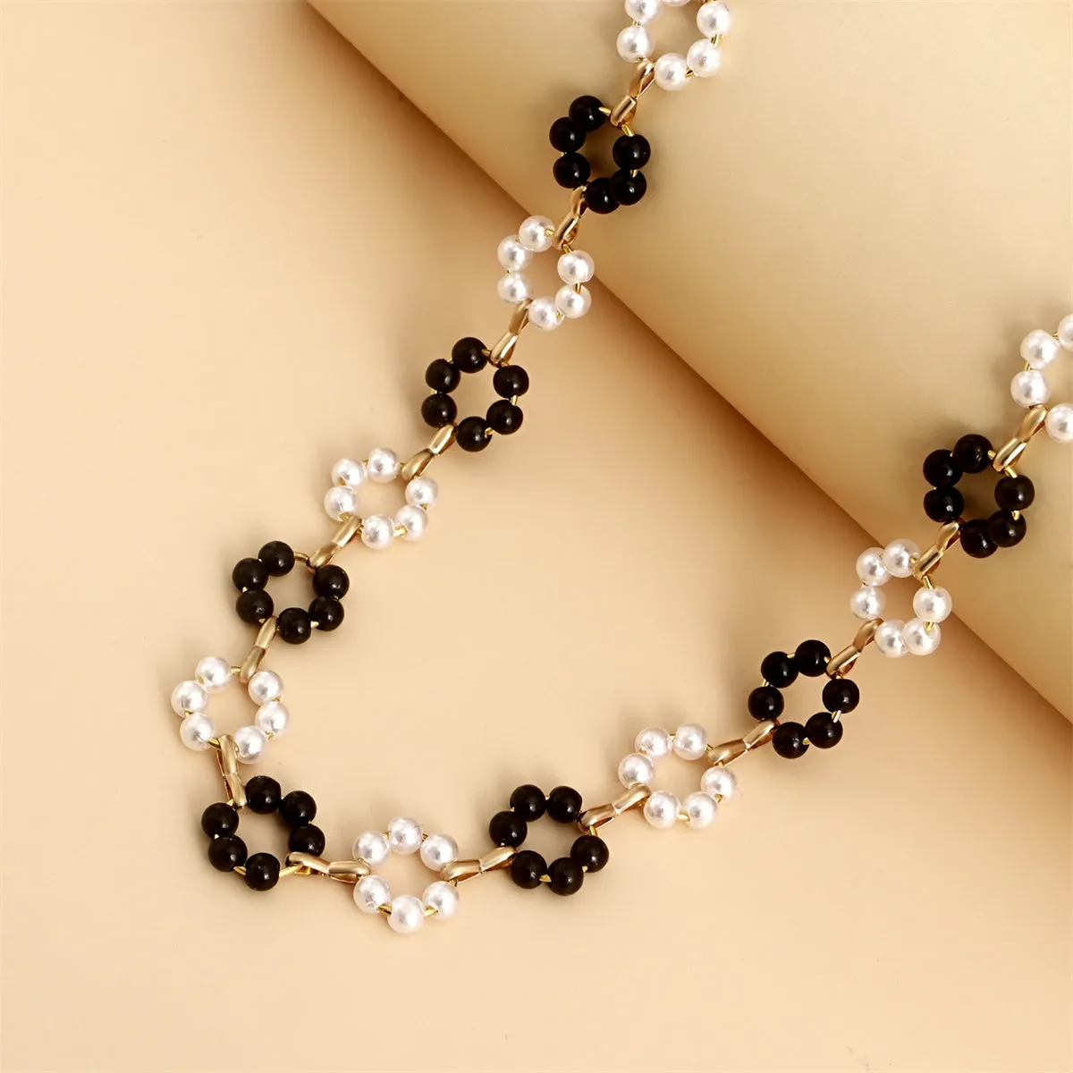 Pearl & Black Resin 18K Gold-Plated Flower Station Necklace