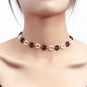 Pearl & Black Resin 18K Gold-Plated Flower Station Necklace