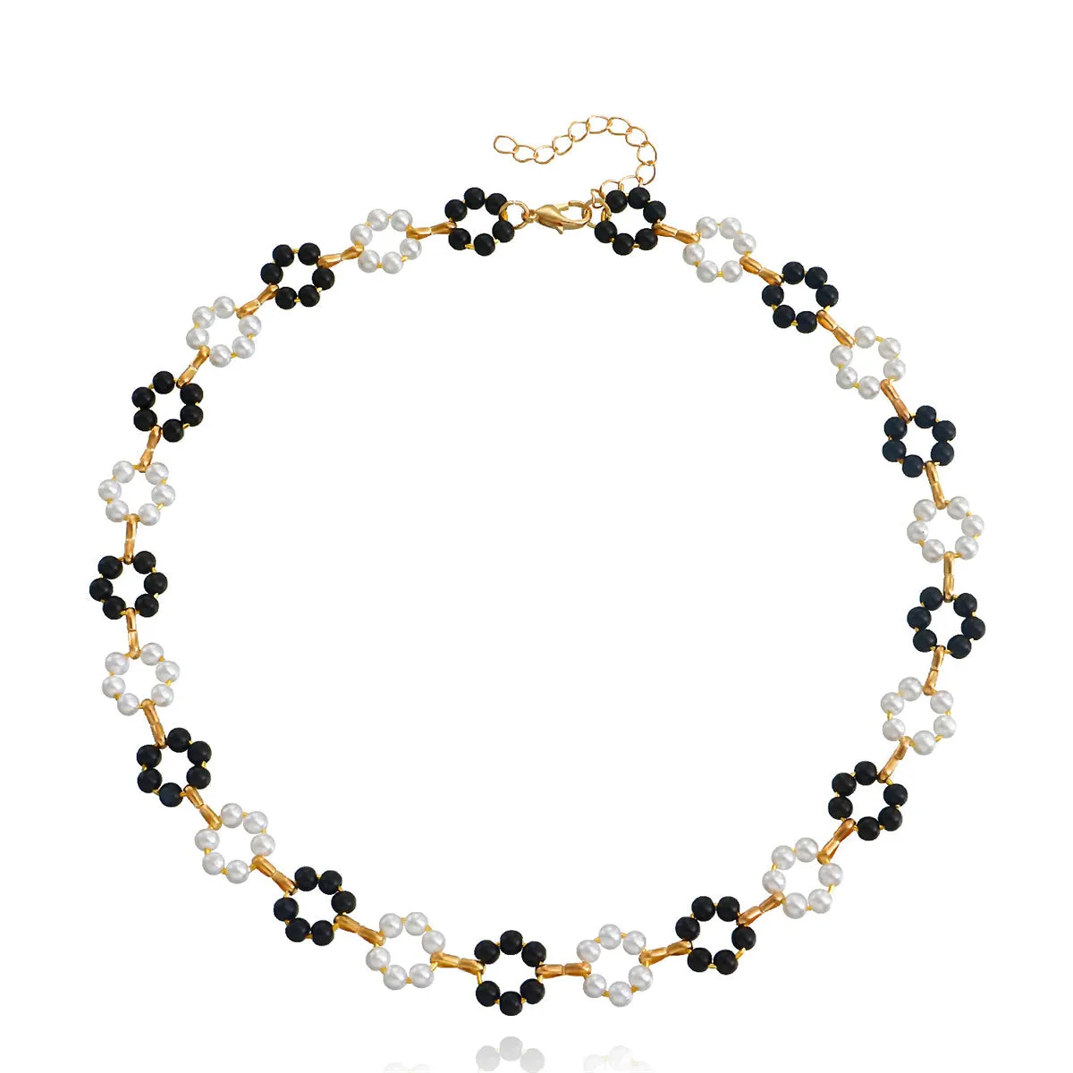 Pearl & Black Resin 18K Gold-Plated Flower Station Necklace