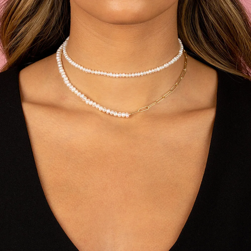 Pearl & Chain Necklace Choker Combo Set