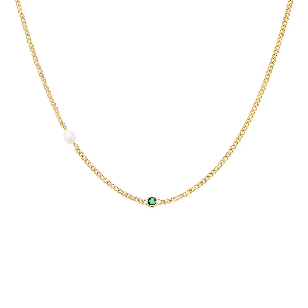 Pearl & Colored CZ Bezel Cuban Necklace