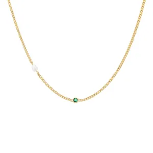 Pearl & Colored CZ Bezel Cuban Necklace