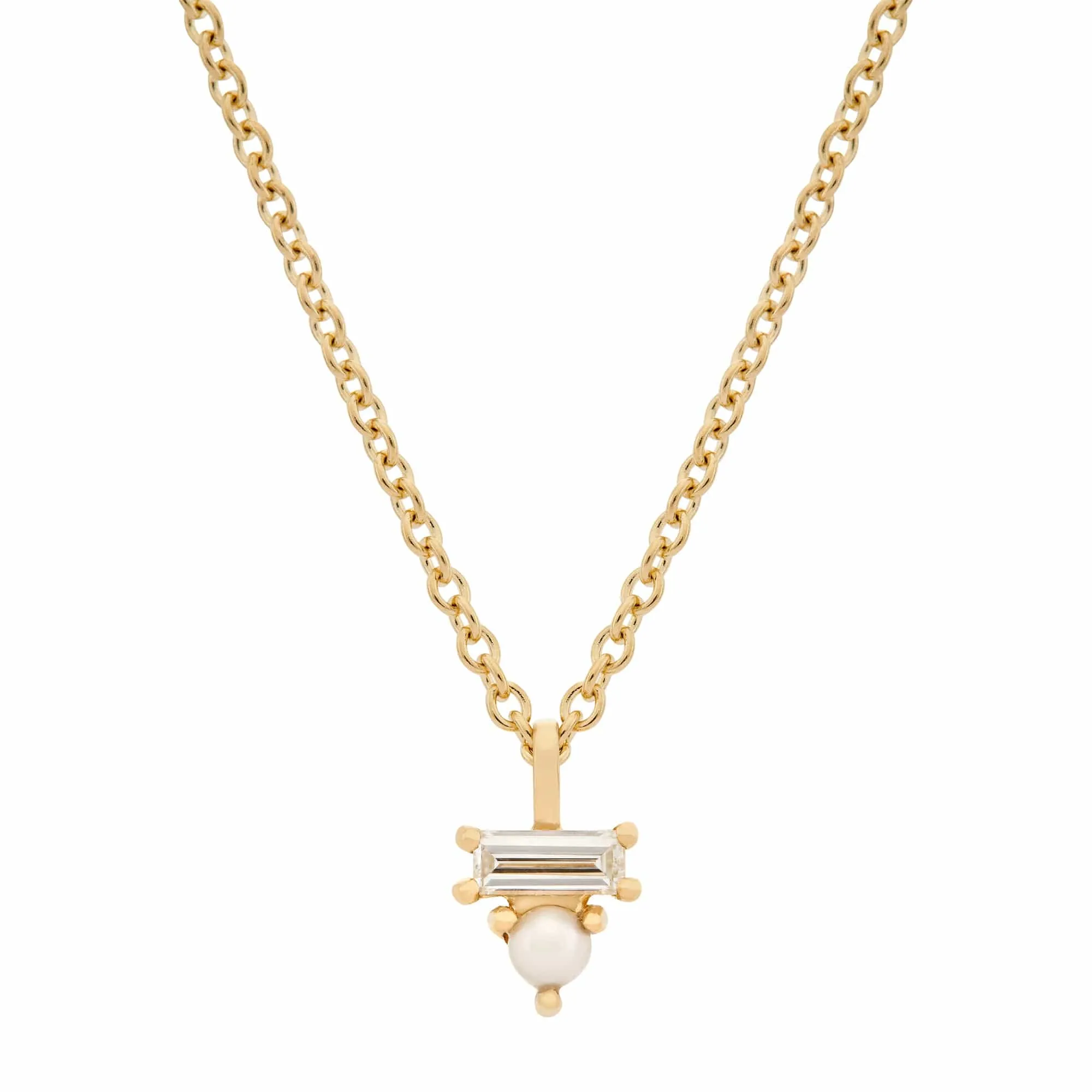 Pearl & Diamond Baguette Necklace