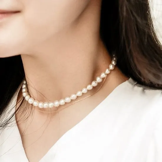 Pearl Choker with Chain Layered Necklace