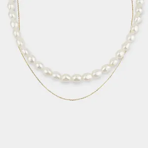 Pearl Choker with Chain Layered Necklace