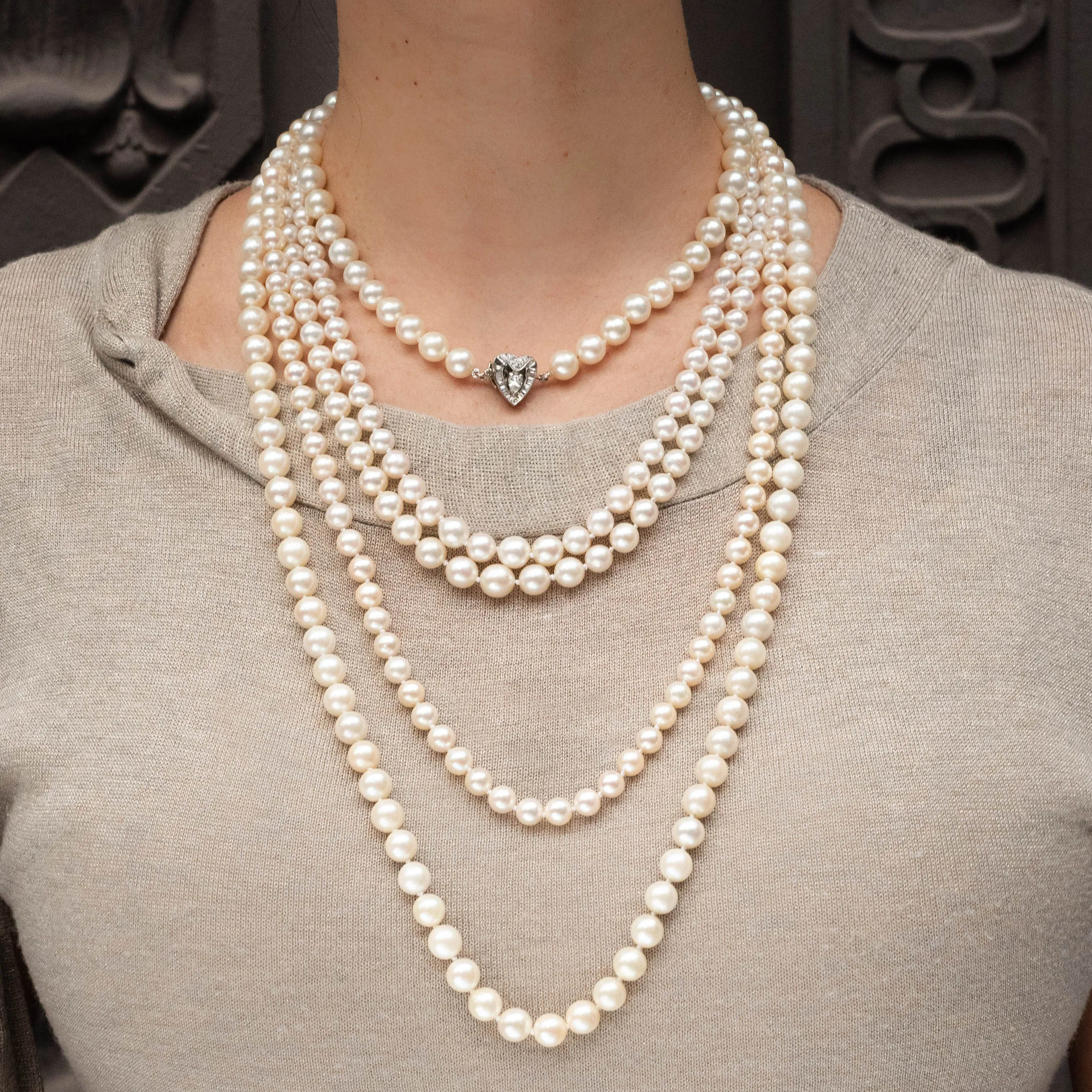 Pearl Choker with Diamond Heart Clasp c. 1950s