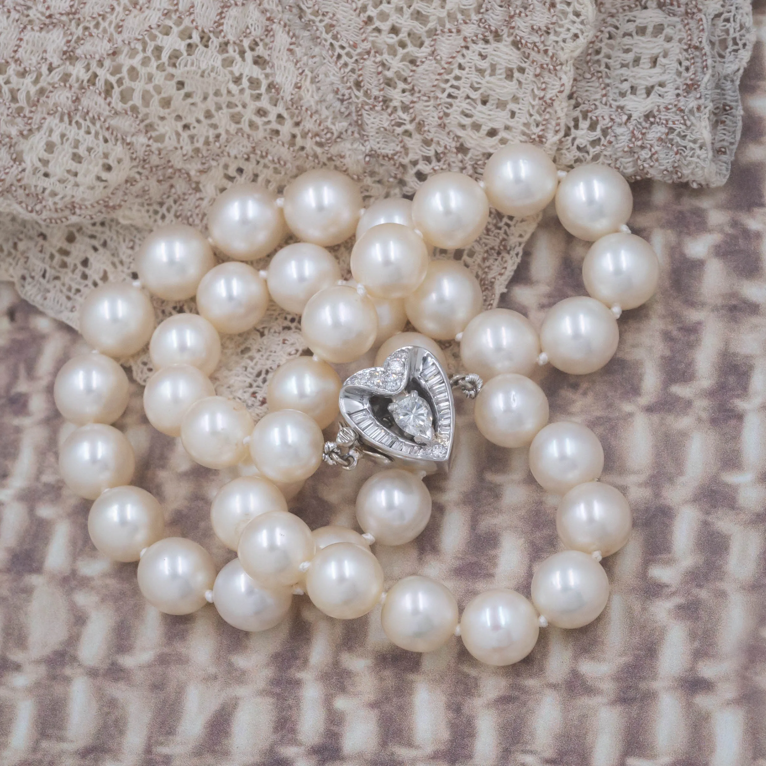 Pearl Choker with Diamond Heart Clasp c. 1950s