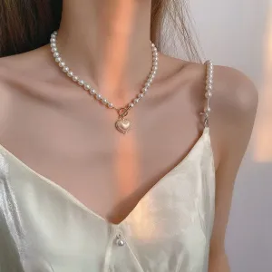 Pearl Heart Pendant Necklace Jewelry