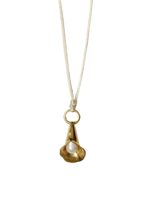 Pearl in Shell Corded Necklace in Yellow Gold