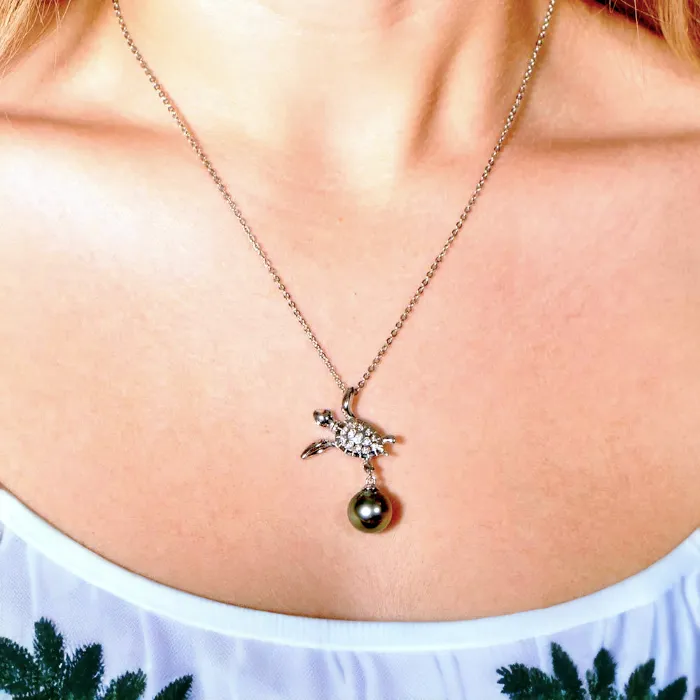 Pearl Keiki Honu Turtle Pendant by Alamea