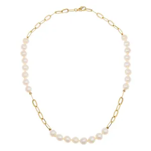 Pearl X Paperclip Chain Necklace 14K