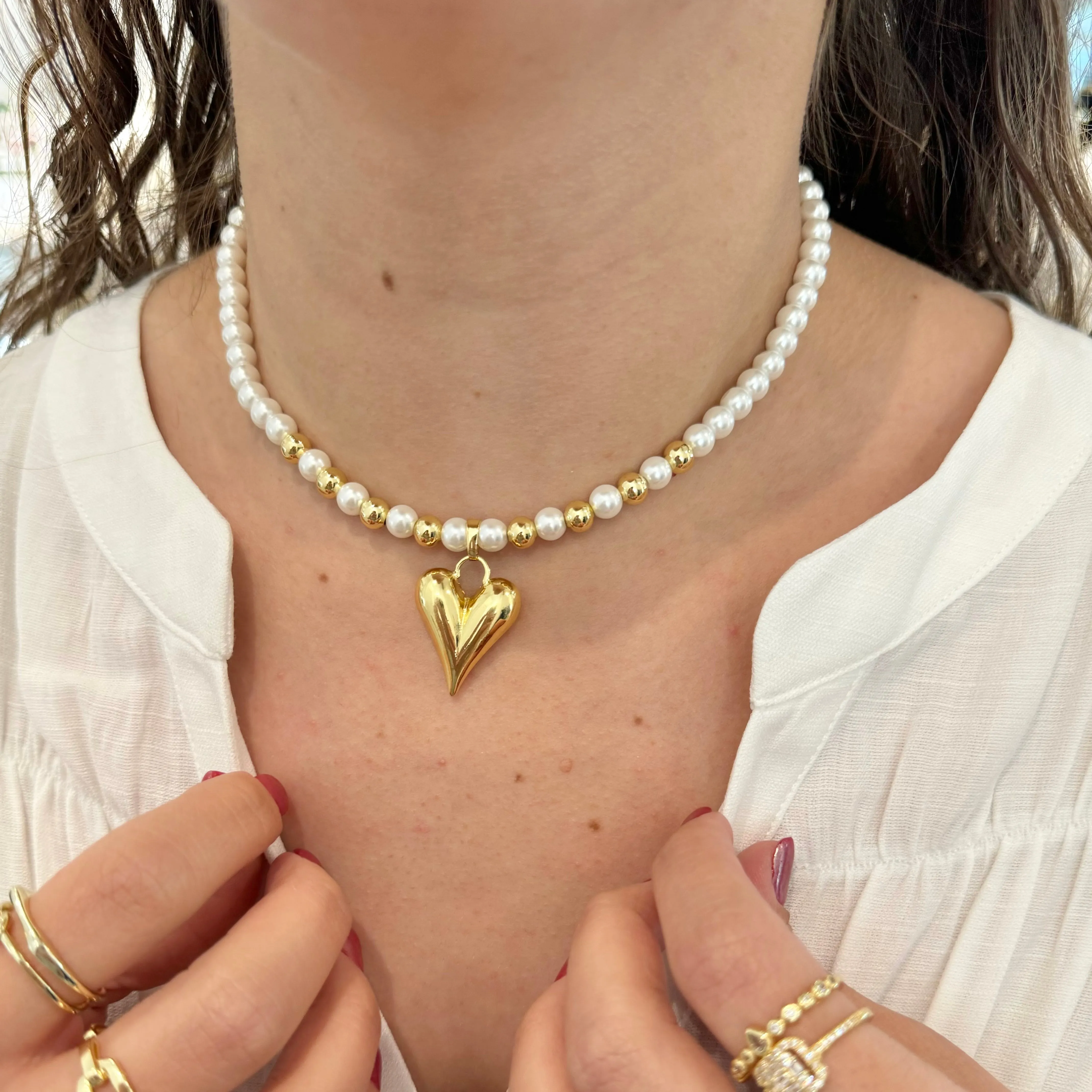 Pearly Teardrop Heart Necklace A15