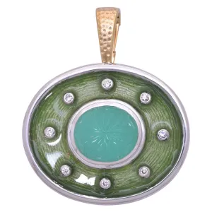 Pendant- Chrysoprase and Diamond (Enamel)  (39AM)