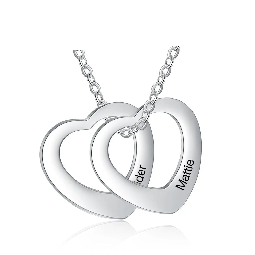 Personalized Engraved 2 Names Heart Pendant