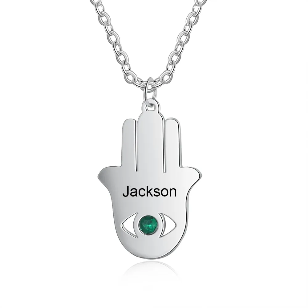Personalized Hamsa Hand Necklace with Birthstone